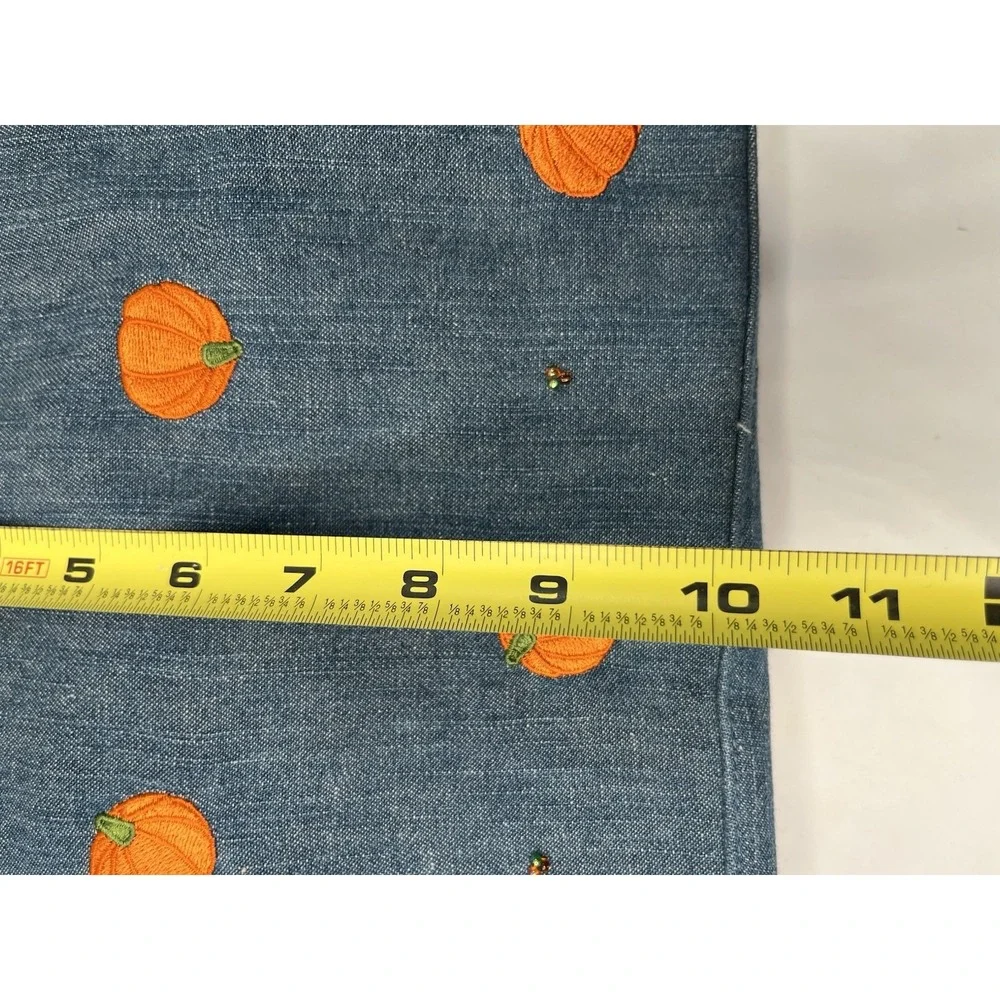 Vintage Quacker Factory denim blue shoulder bag w/ embroidered pumpkins